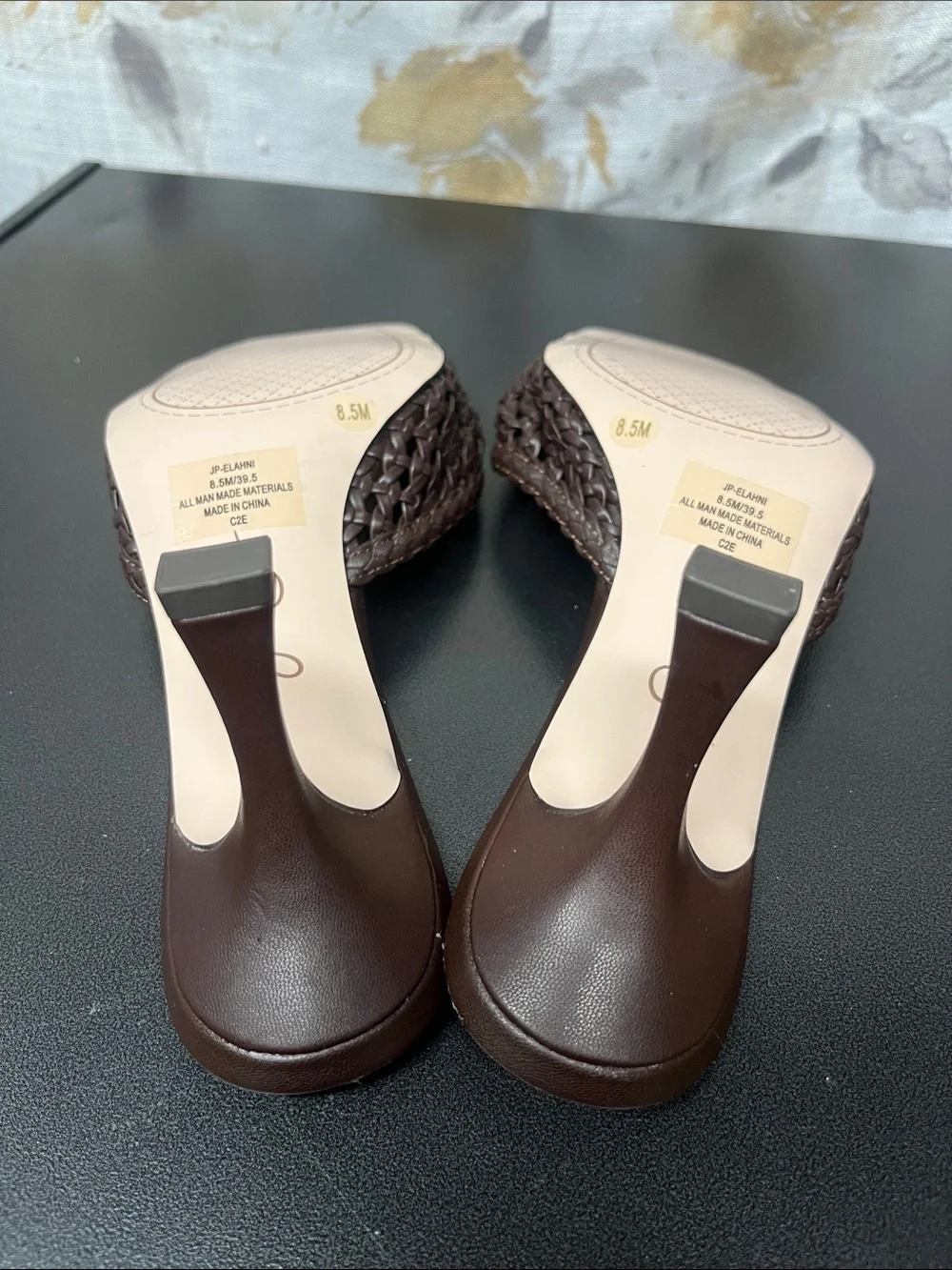 Jessica Simpson Dark Brown Woven Faux Leather Square Toe Mule Heels